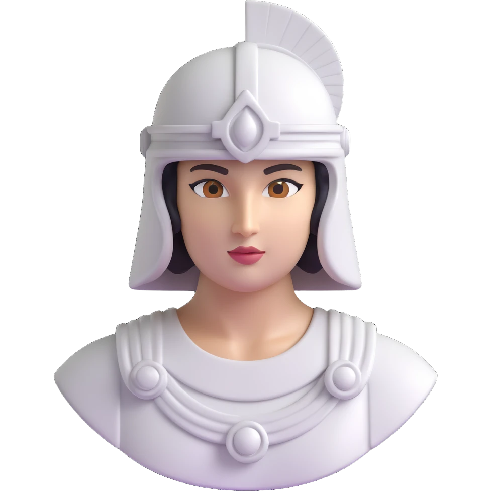 Athena 3D emoji face, marble statue effect, helmet and face both monochromatic marble, elegant and powerful emoji