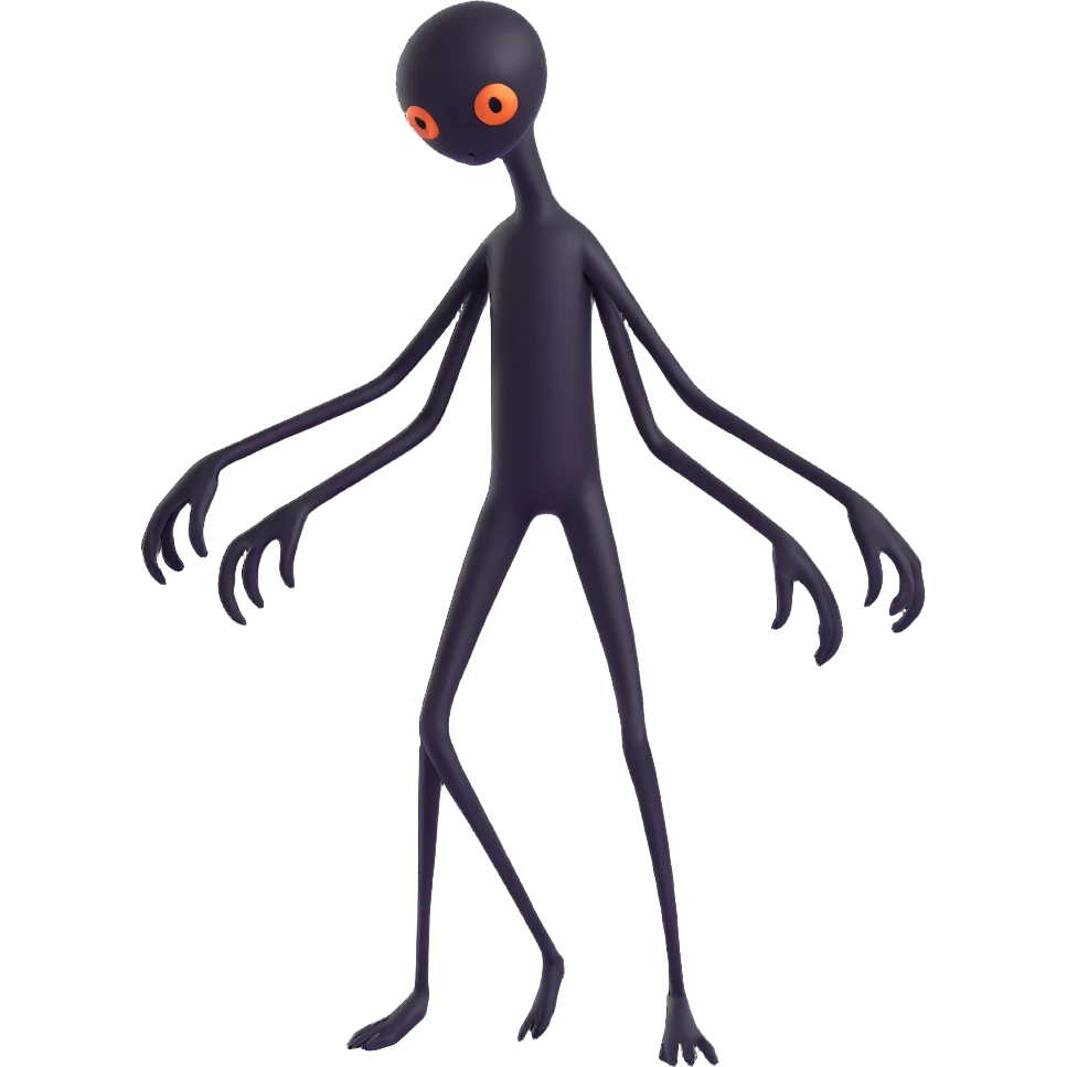 scary emoji of a faceless black creature, fully black, with long arms and long legs, eerie and shadowy, no text emoji