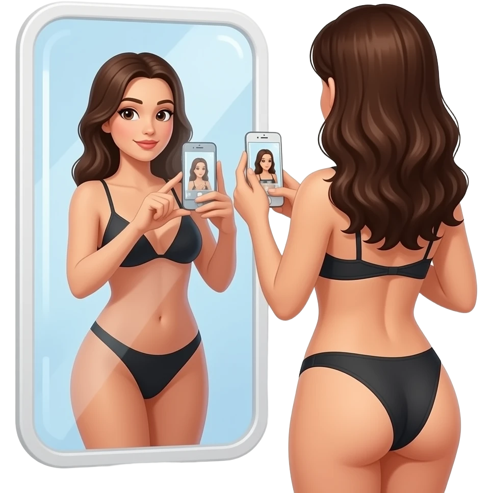 Women taking nude pictures in the mirror emoji