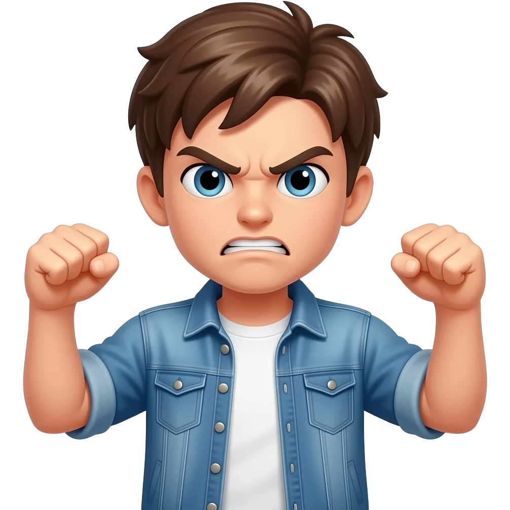 emoji jugendlicher, ganzer Körper mit Beinen, wütend, Fäuste, angespannt, ohne gesicht emoji