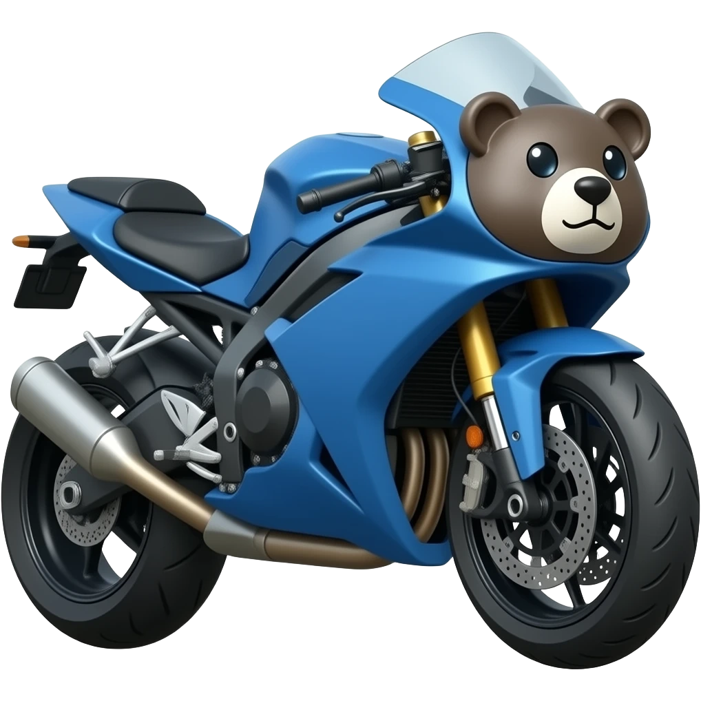 A blue motorcycle with a robot bear face at the front emoji