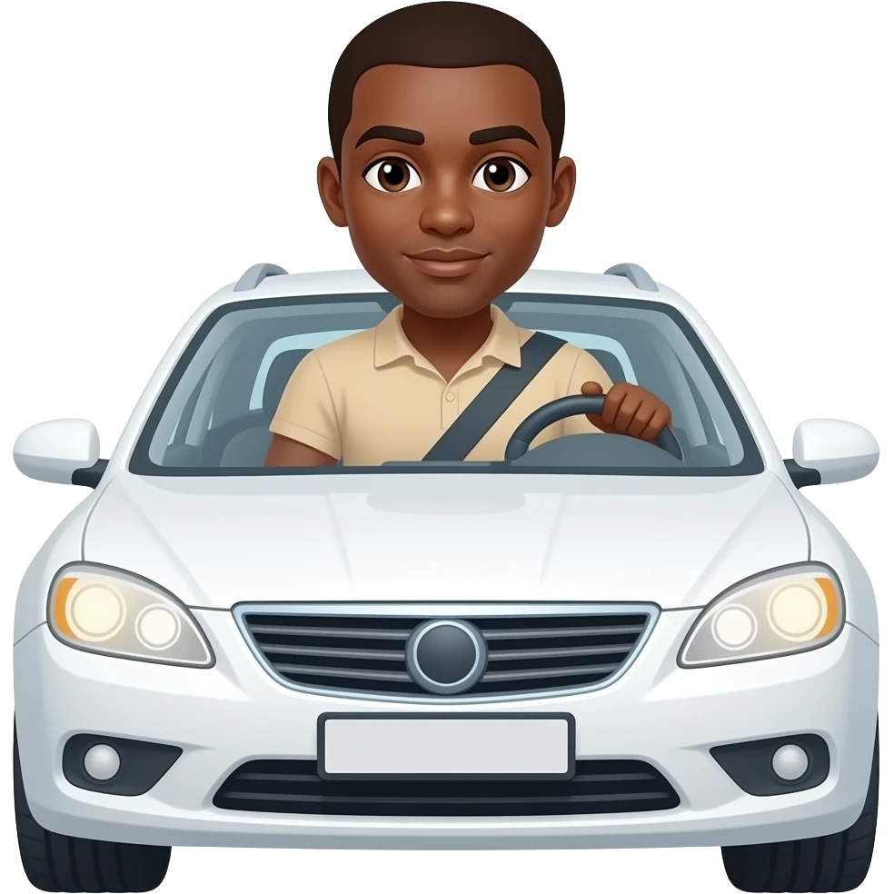 Emoji hombre conductor moreno, carro color blanco emoji