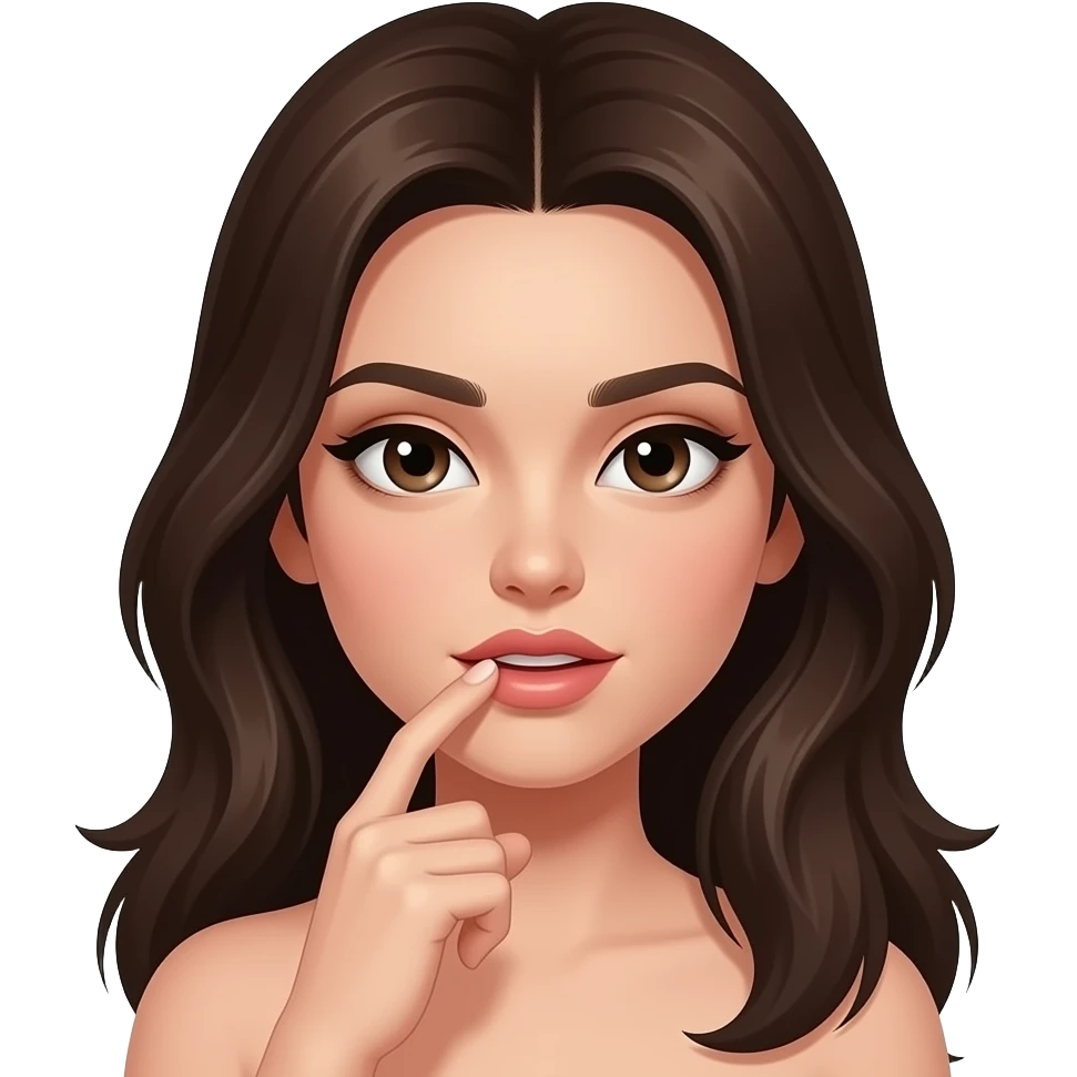 dark brown hair middle parting long haired girl biting finger seductively emoji