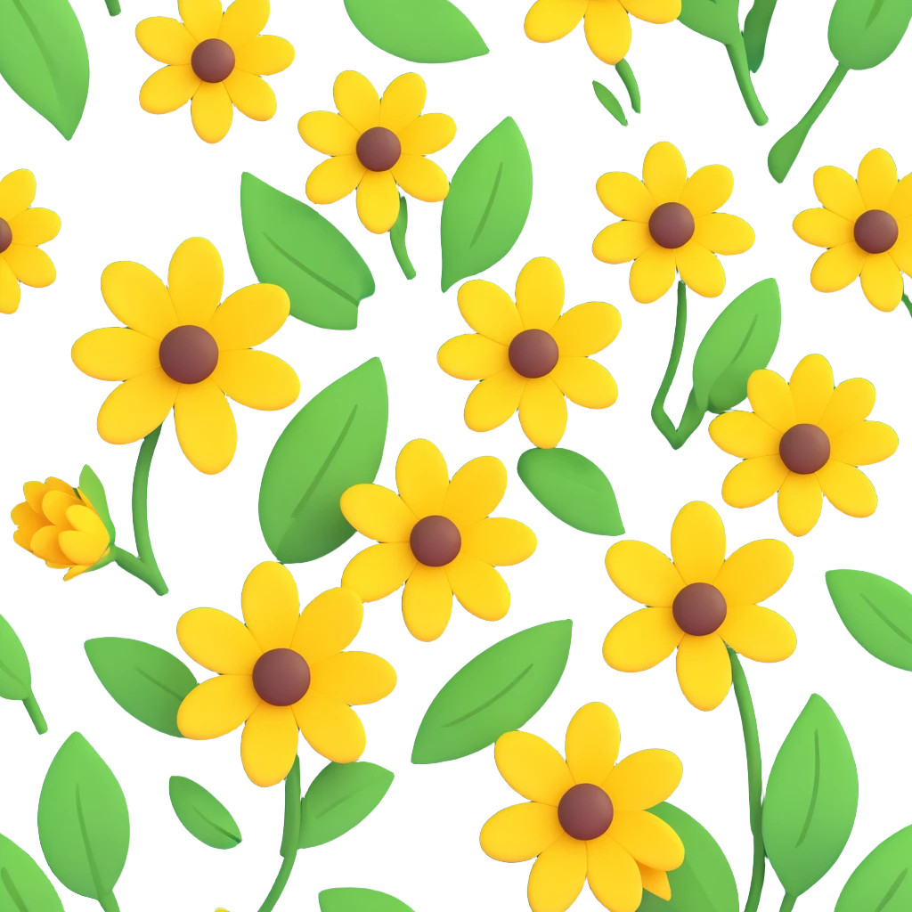 3D iOS-style illustration of yellow flowers with green leaves, realistic, glossy, modern look, suitable for an iOS app icon or illustration emoji