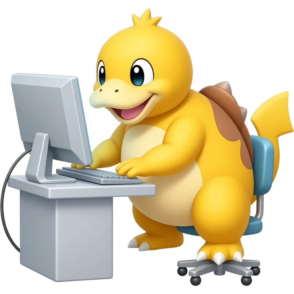 Pokemon Psyduck working on a computer emoji