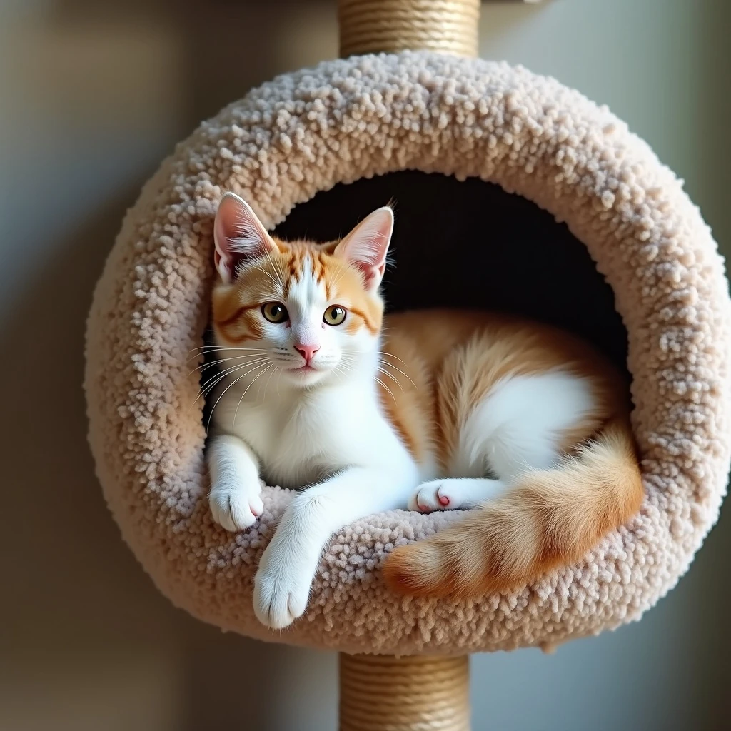 cats relaxing in a vertical playhouse emoji