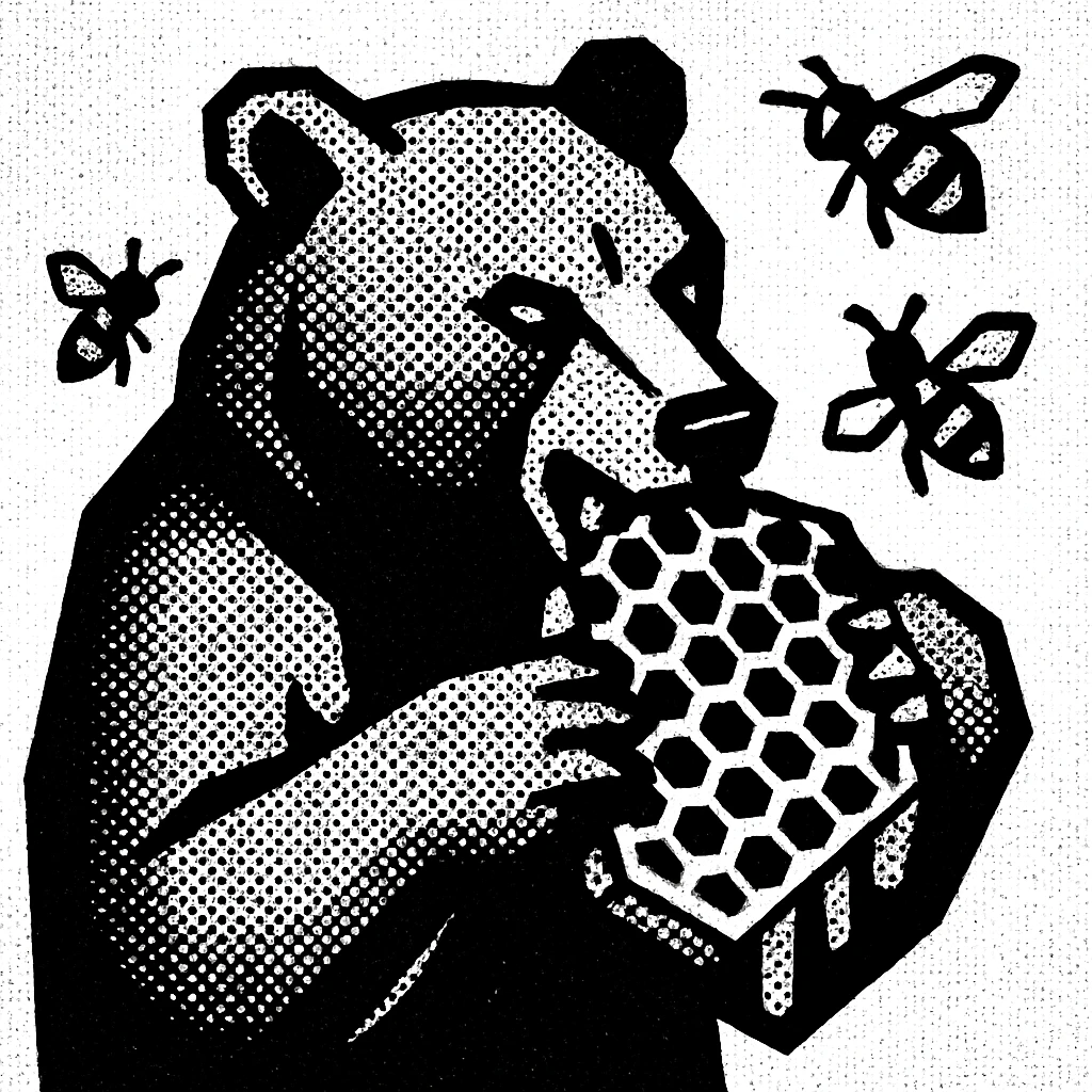 bear eating honeycomb with bees flying around emoji