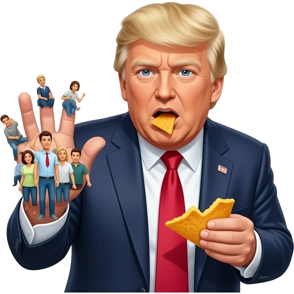 donald trump throws people over the border as he eats doritos emoji
