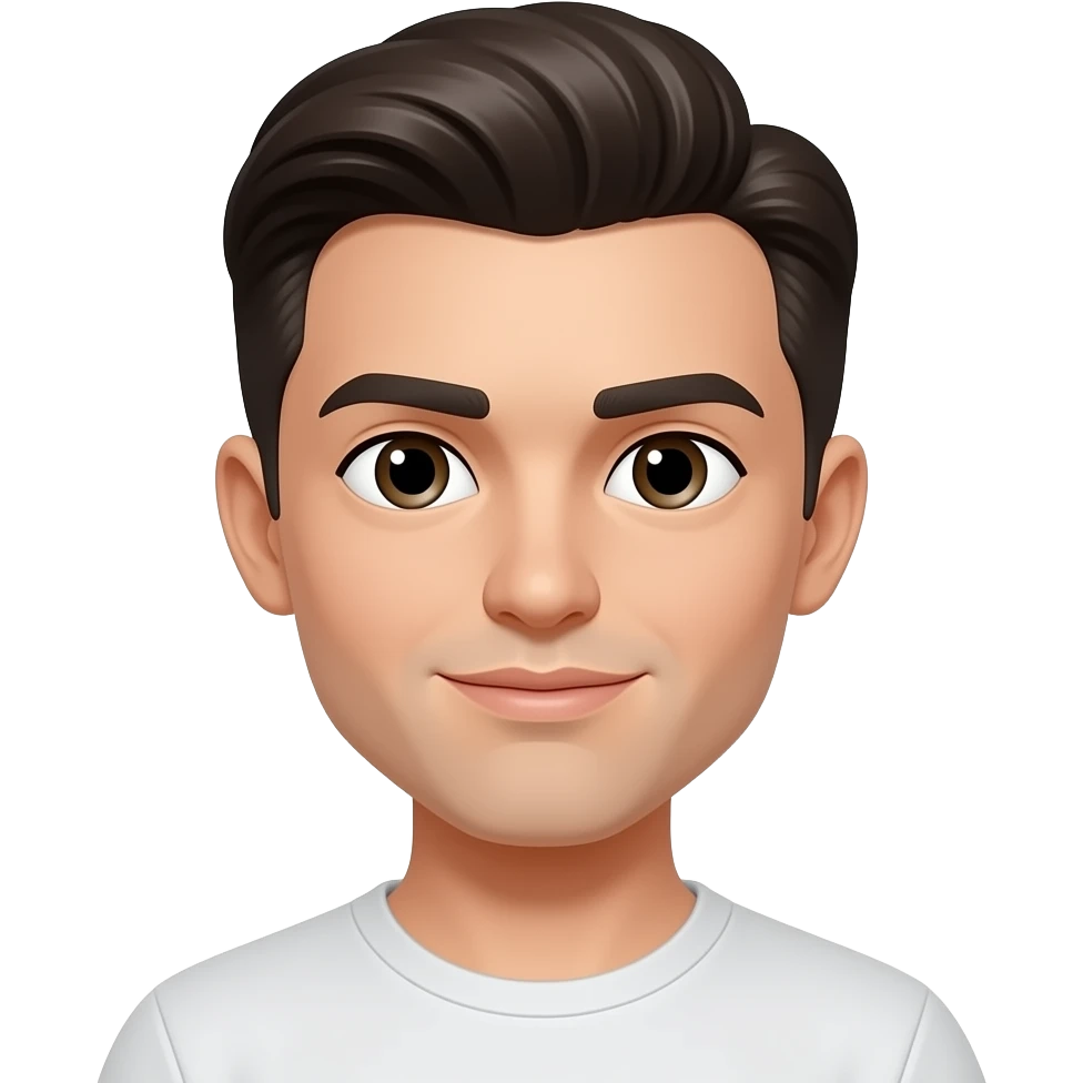 short stocky build with dark hair and slicked back pomade emoji