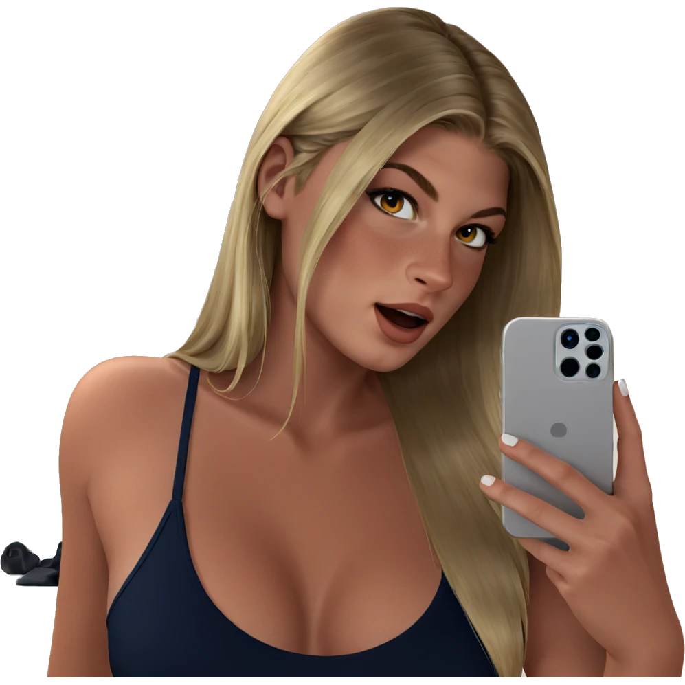 blonde girl taking a selfie emoji