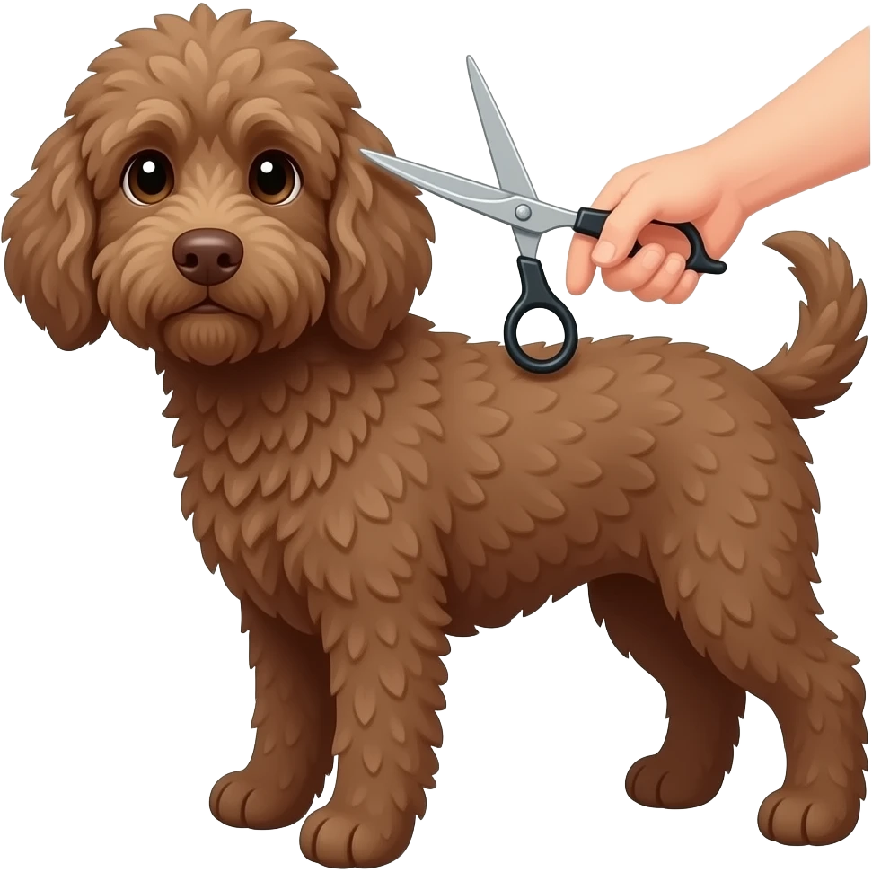 Сделай собаку породы лаготто раманойло ( она должна быть коричневая) и она должна быть на грумминге (давай изобразим груминг, как ножницы) emoji