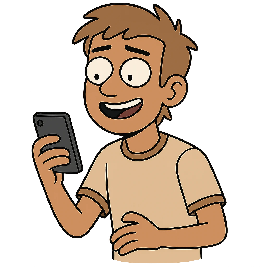 a tan boy with light brown hair holding a phone, western adult animation cartoon style emoji