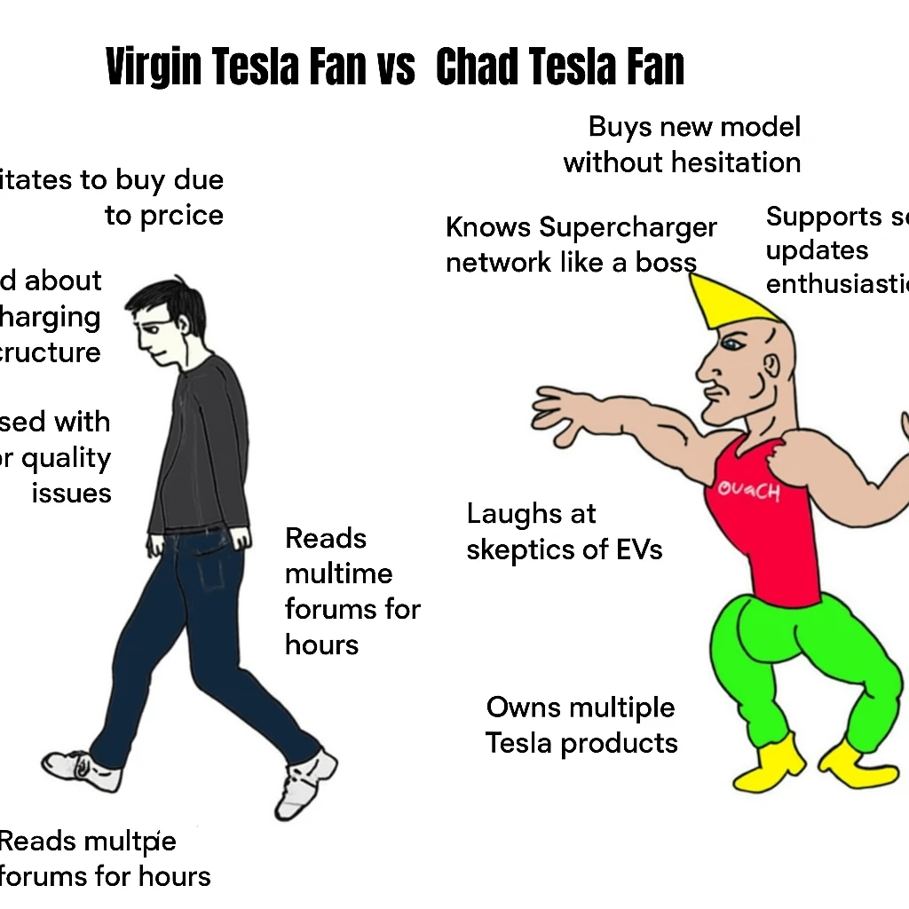 make virgin vs chad meme on tesla fan in above style  emoji