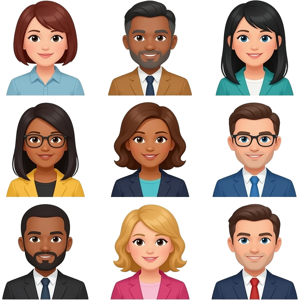 diverse creatives from different fields meeting at a convention emoji