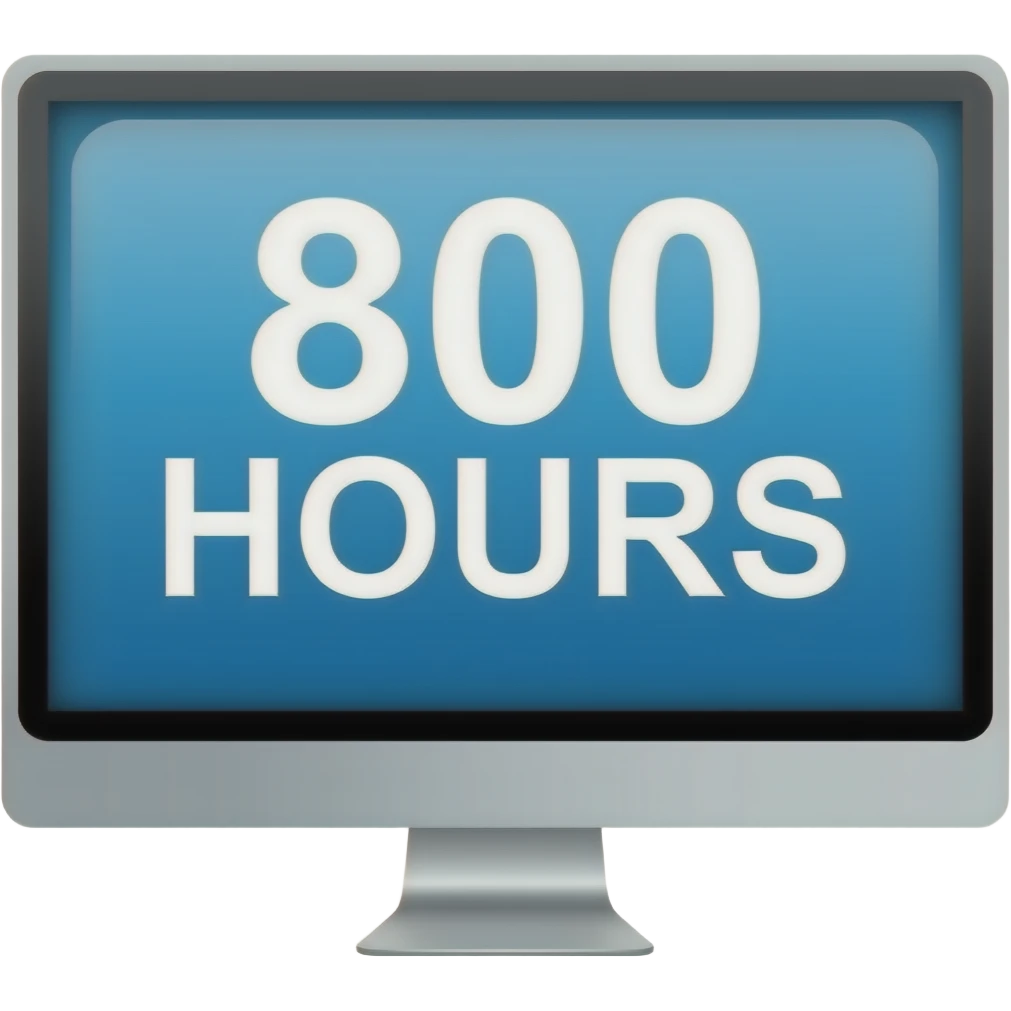 Pantalla de tv,que muestre está frase, "800 HORAS" emoji