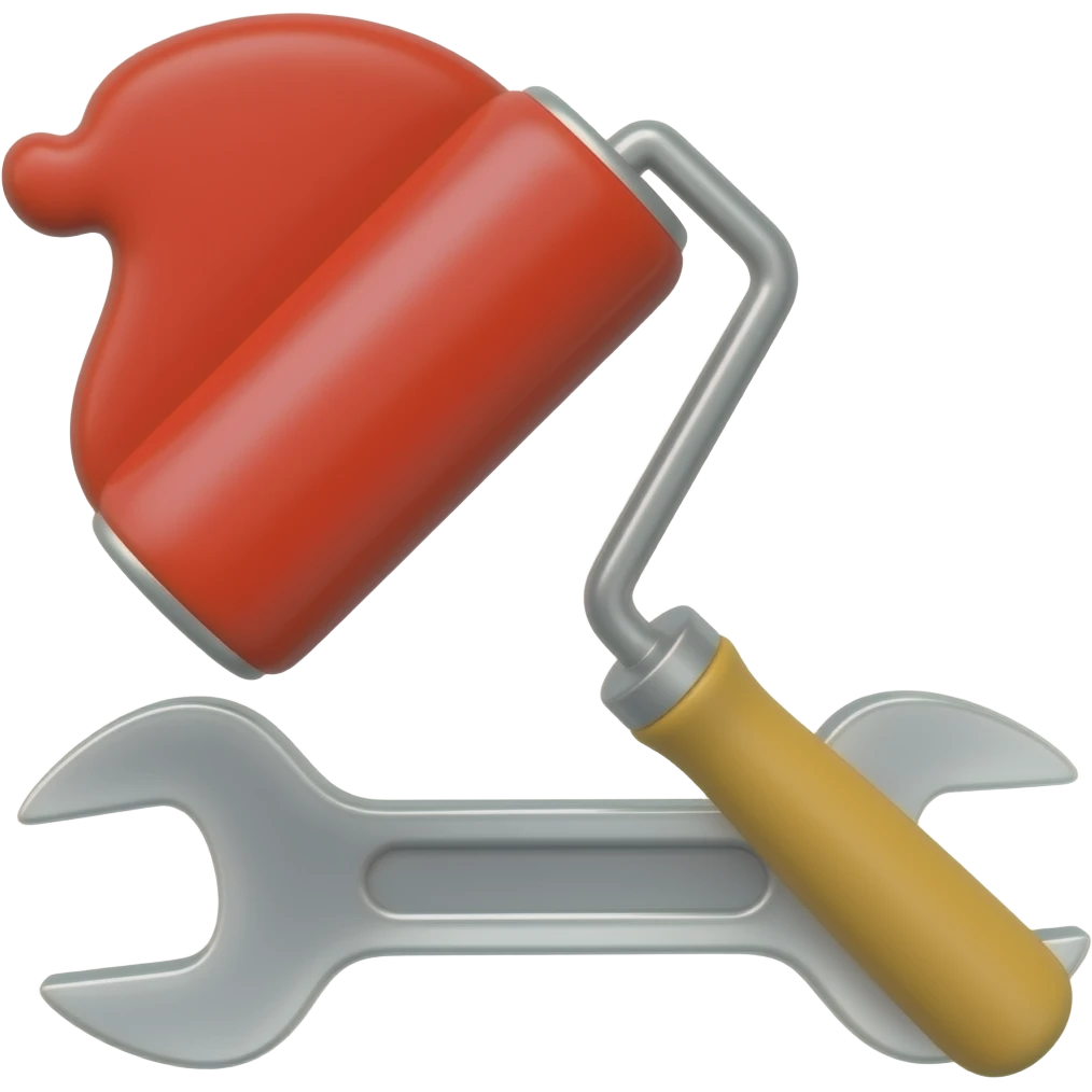 paint roller red paint and wrench emoji
