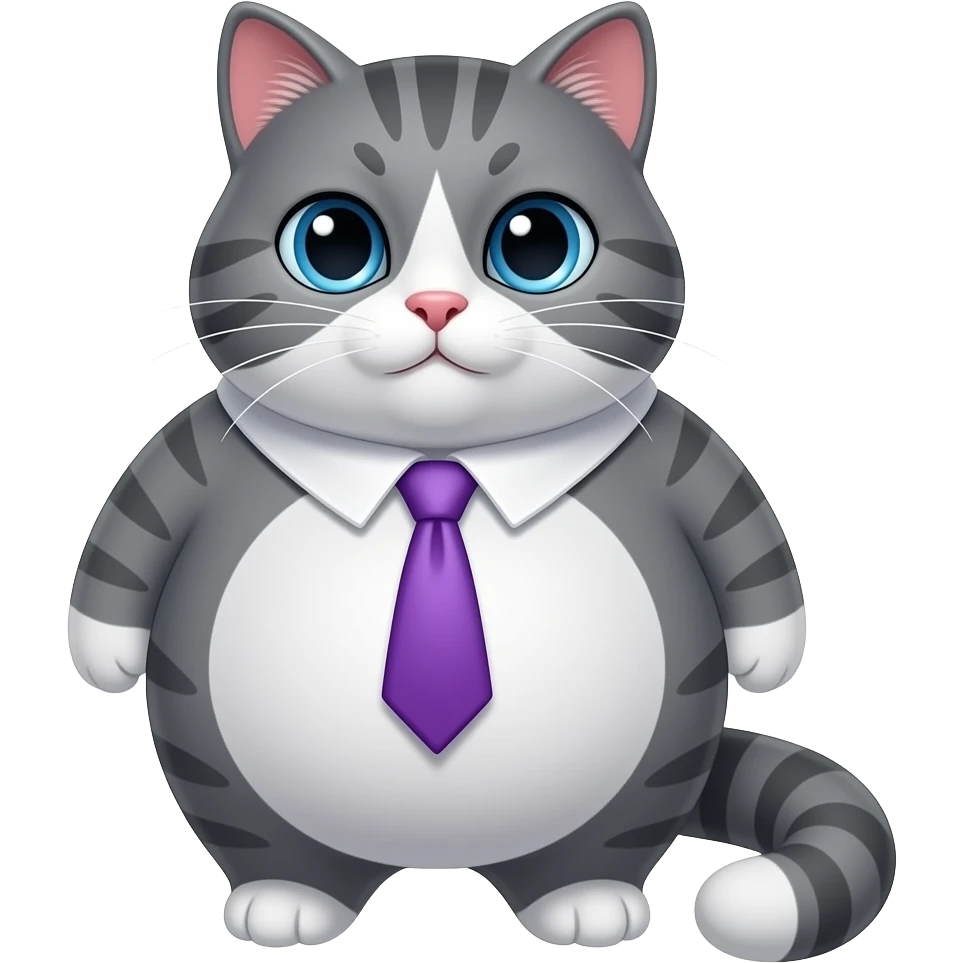 Una gata carey gordita con un corbatin de color morado sus ojos son de color azul emoji