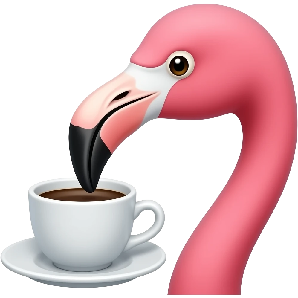 Closeup of a flamingo drinking coffee emoji