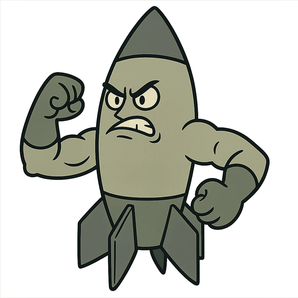 cartoon style powerful military missile, emphasis on strength and combat purpose, no symbols, no background emoji