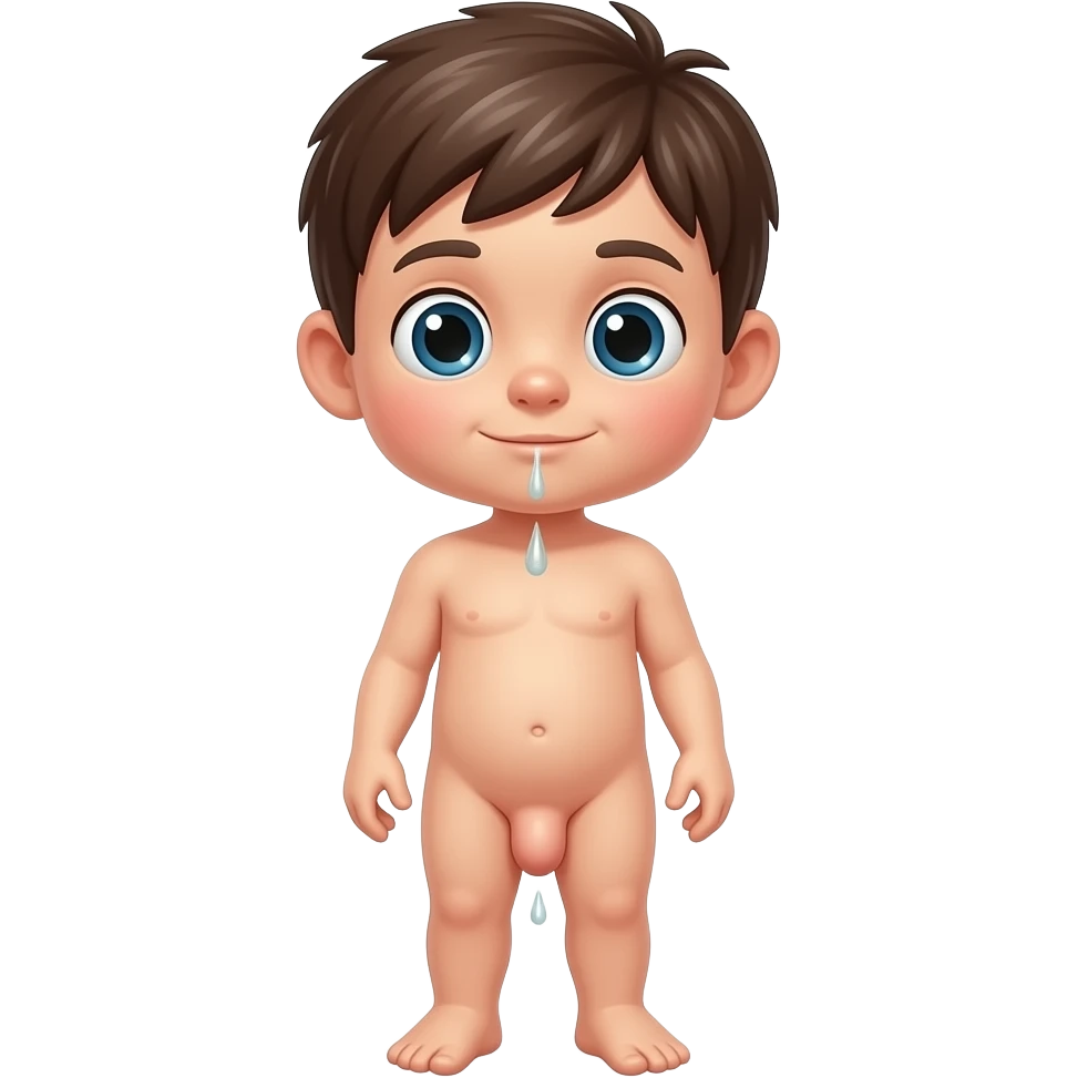 Naked kid boy full body with big penis peeing emoji