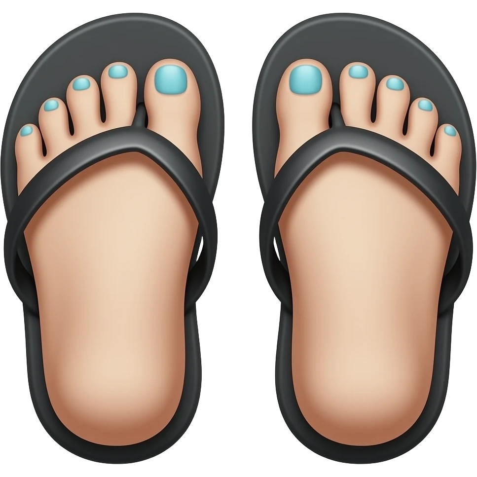 blue feet With Light blue nails in Black flip flops emoji