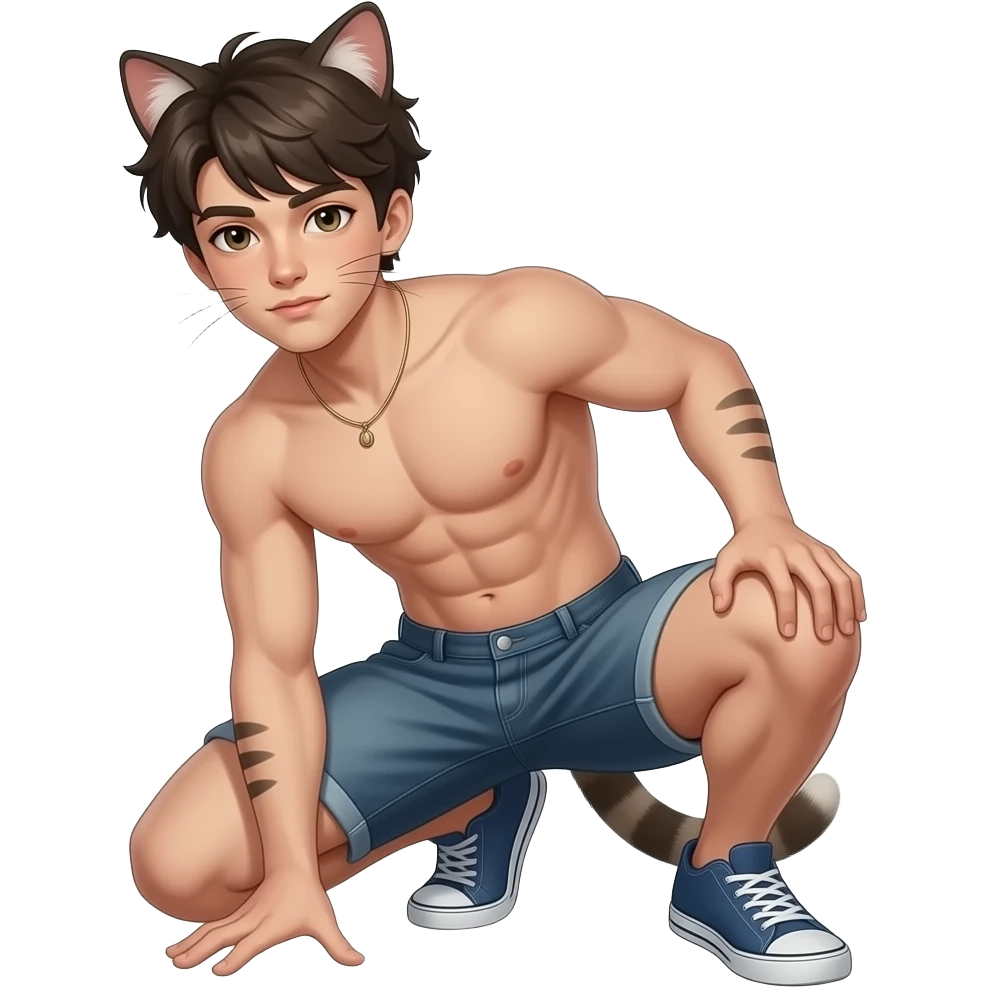 Create a GigaChad boy mirroring as a cat emoji