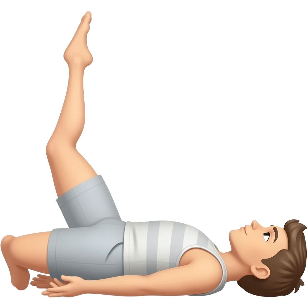 one knee up 45 degree. the other knee is down on the ground lying on back. from side emoji