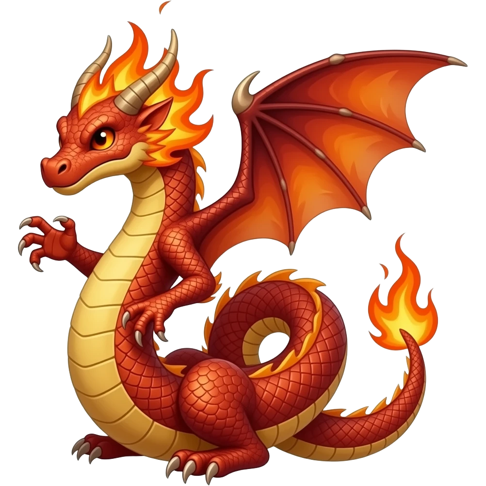 fire serpent with a head, dragon wings and arms and another head in the tail emoji