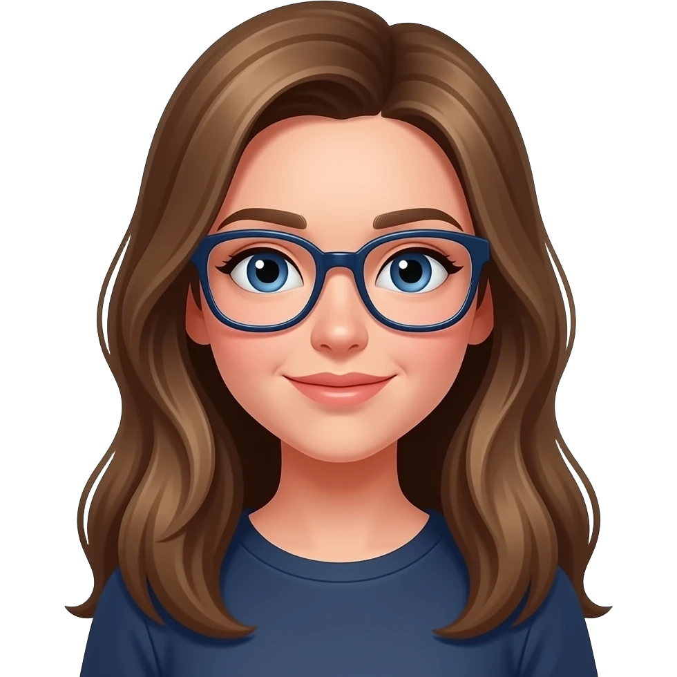 Момиче с дълга тъмно руса коса със тъмно сини очила emoji