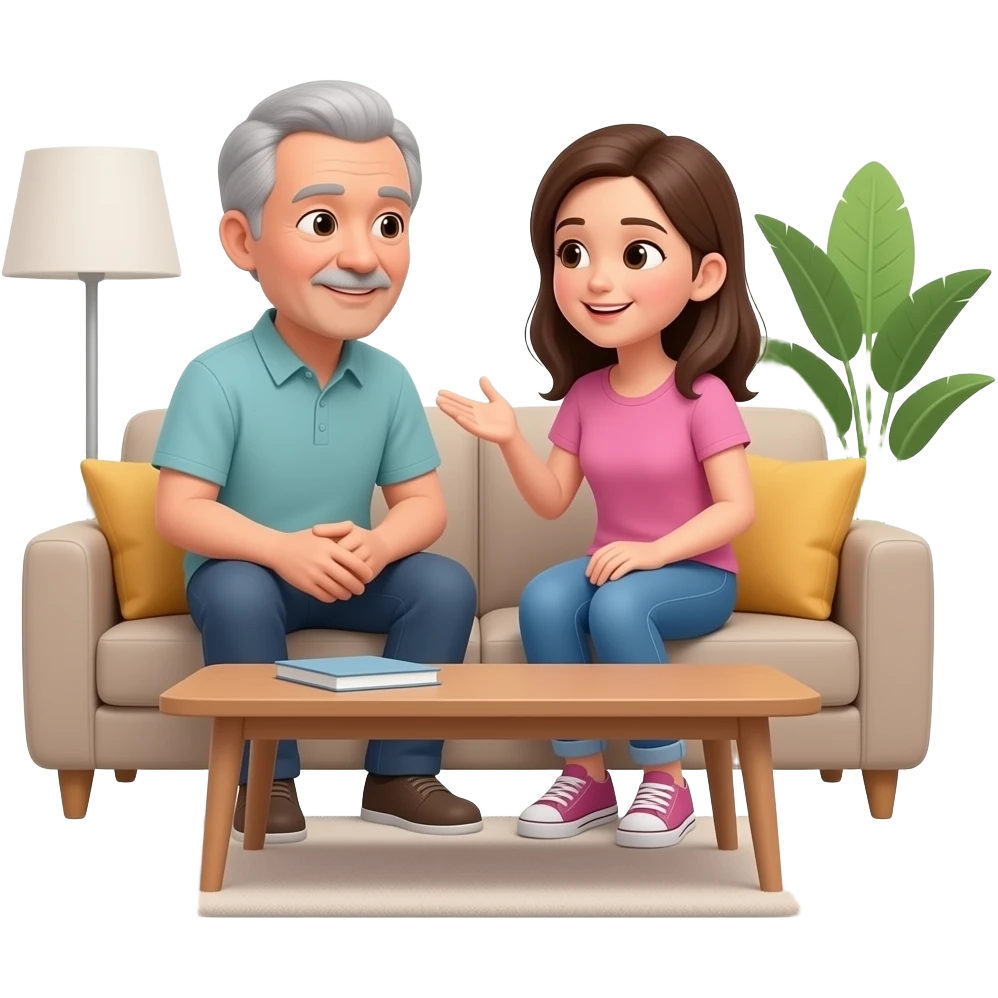 Parents talking to their emo teenage daughter inside their home emoji