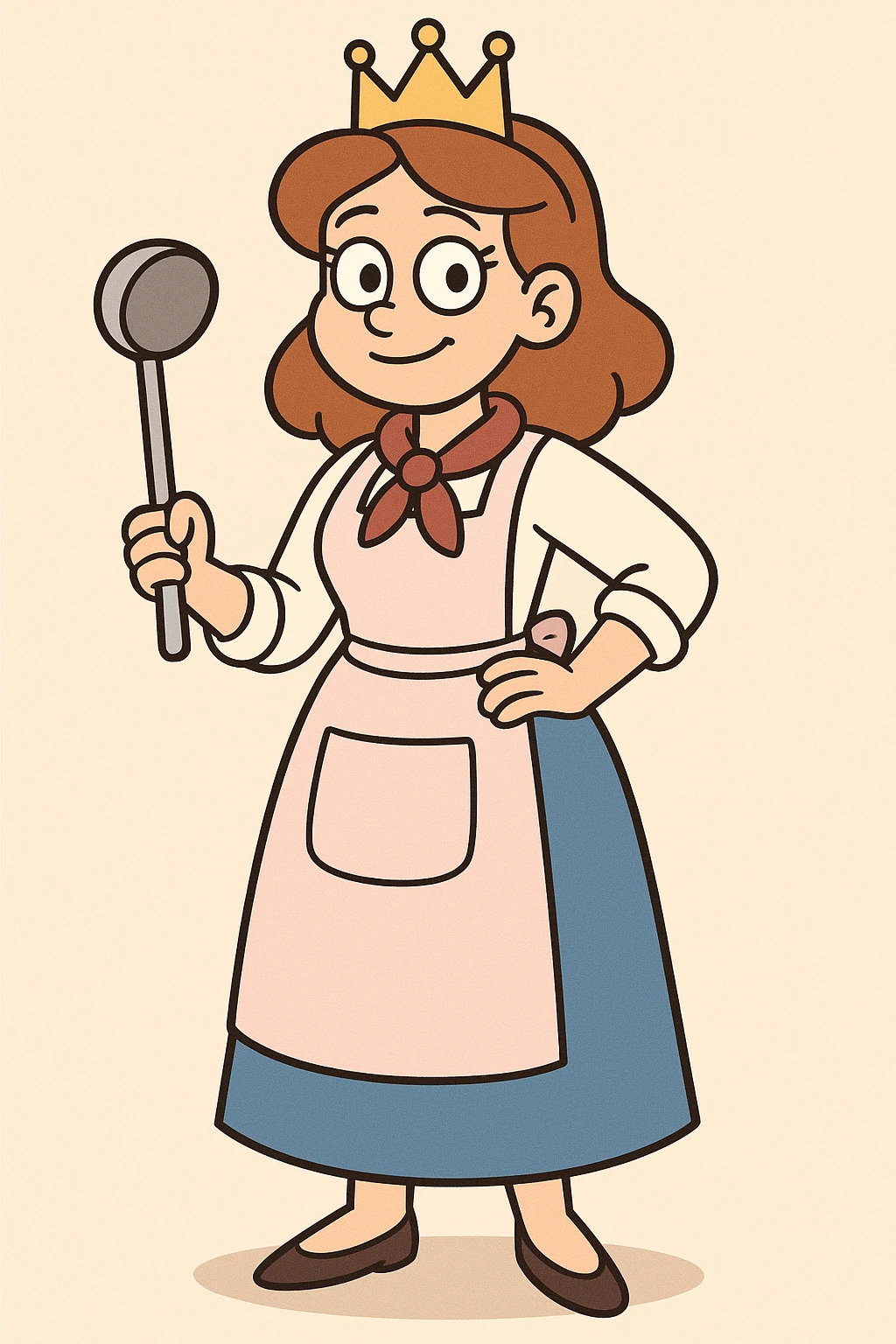 a princess chef wearing a crown and apron, cartoon style, colorful, friendly emoji