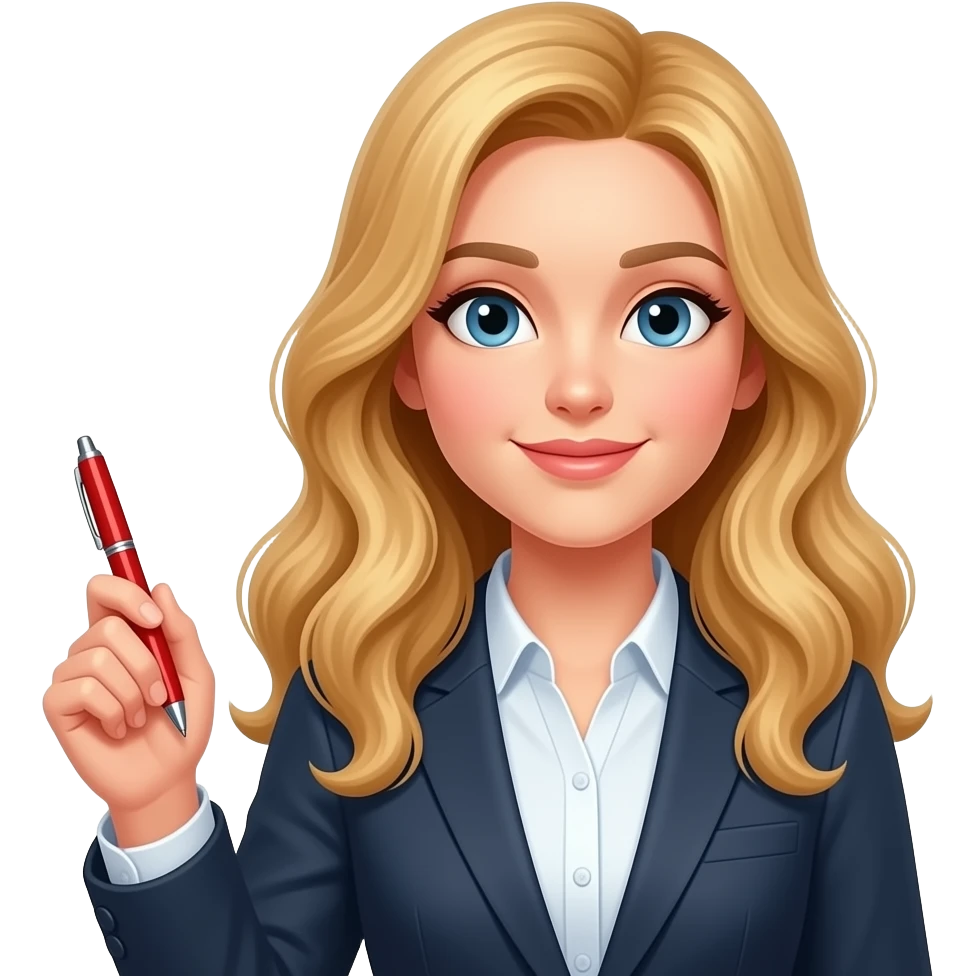 a teacher with long wavy blond hair with a red pen in the right hand emoji