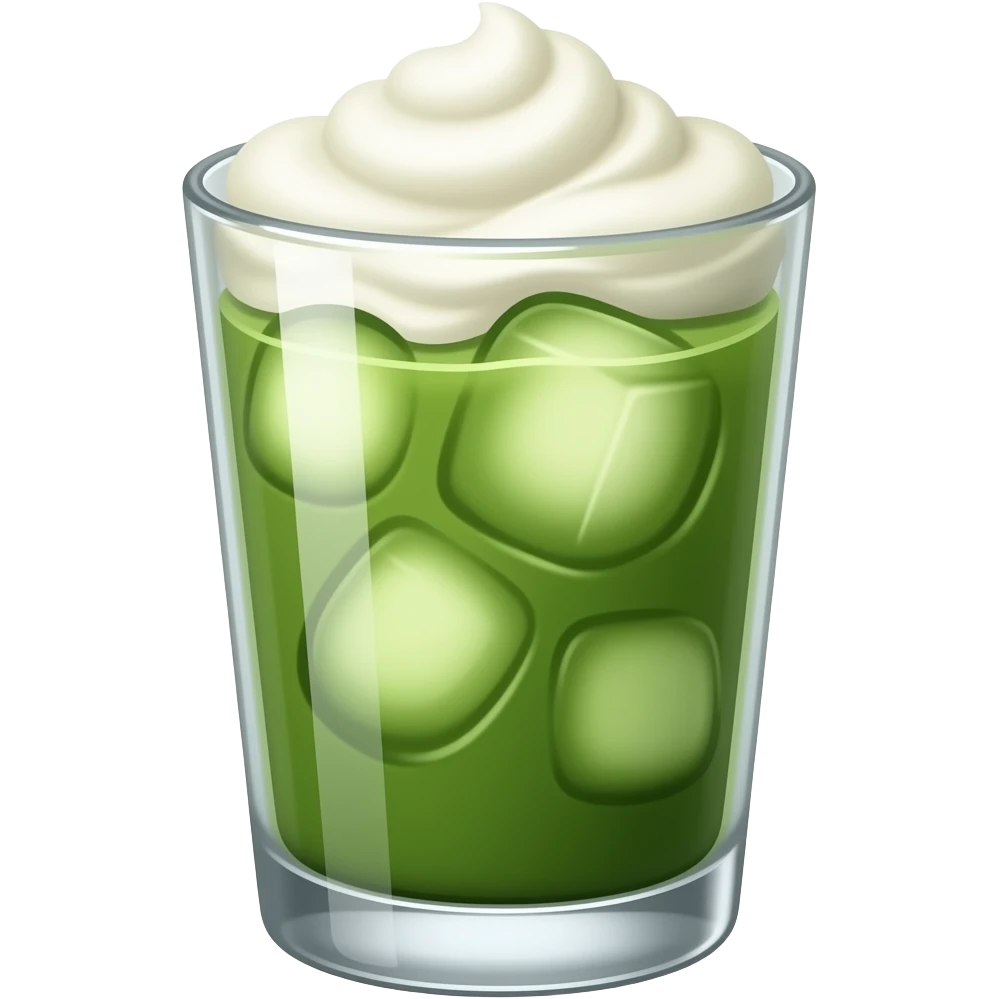 Iced cold matcha latte with vanilla foam emoji