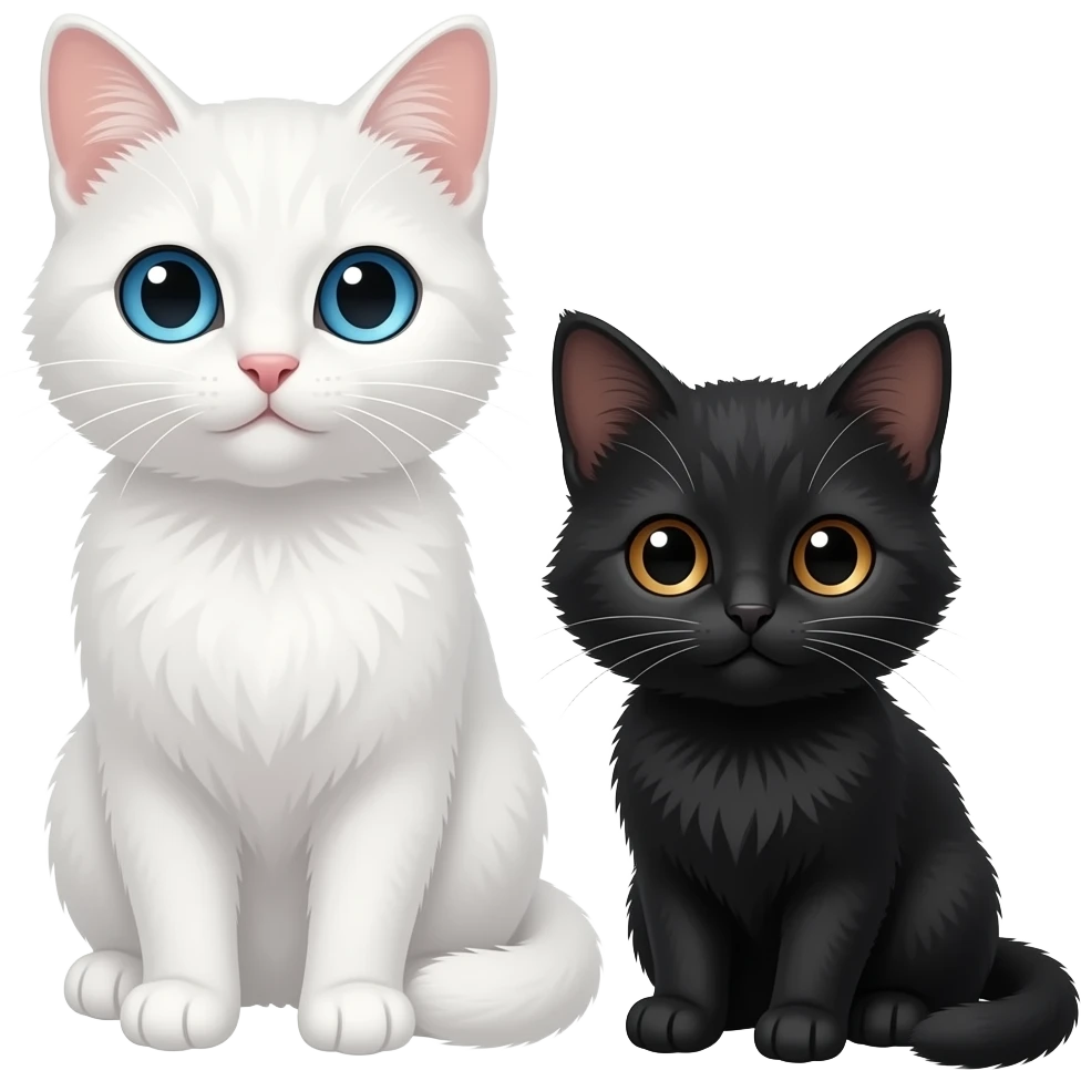 Haceme un gato blanco color de los ojos azules con un gatito negro y los ojos marrones emoji