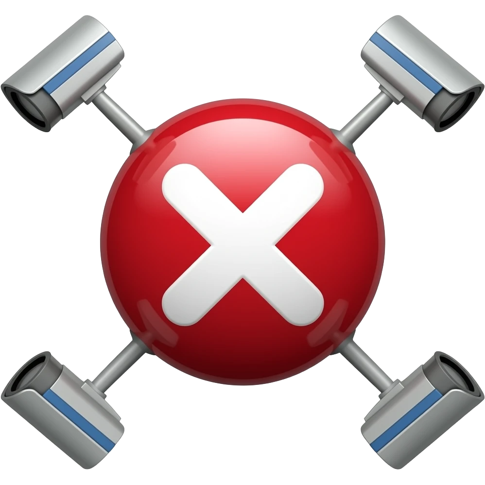 Red filled circle with white X, CCTV on end points of X emoji