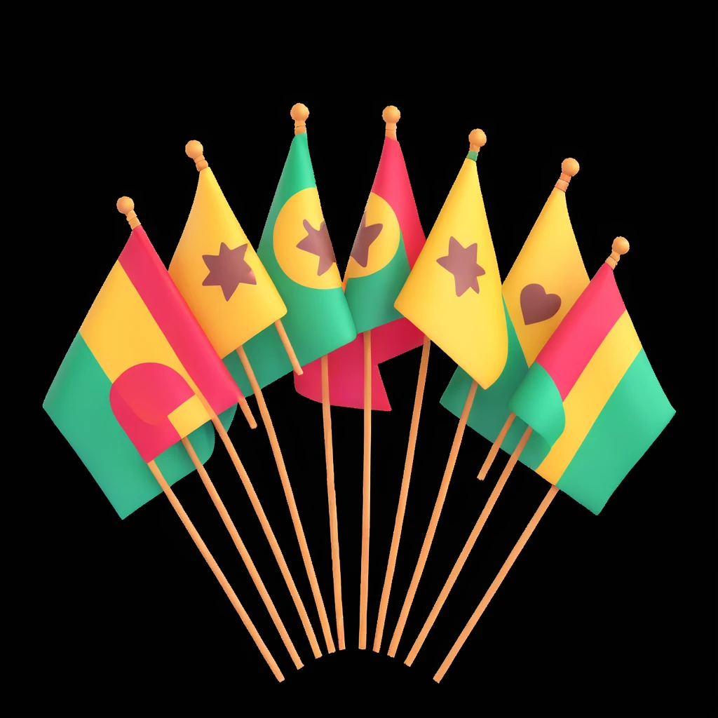 minimalist illustration of São João festival flags, glossy 3D emoji style, colored in #00C7B4, symmetrically arranged on a clean white background, eye-level view, studio lighting in cool white, realistic 3D depth and volume emoji