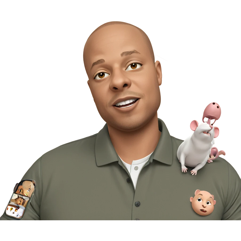 bald man with mouse indoors emoji