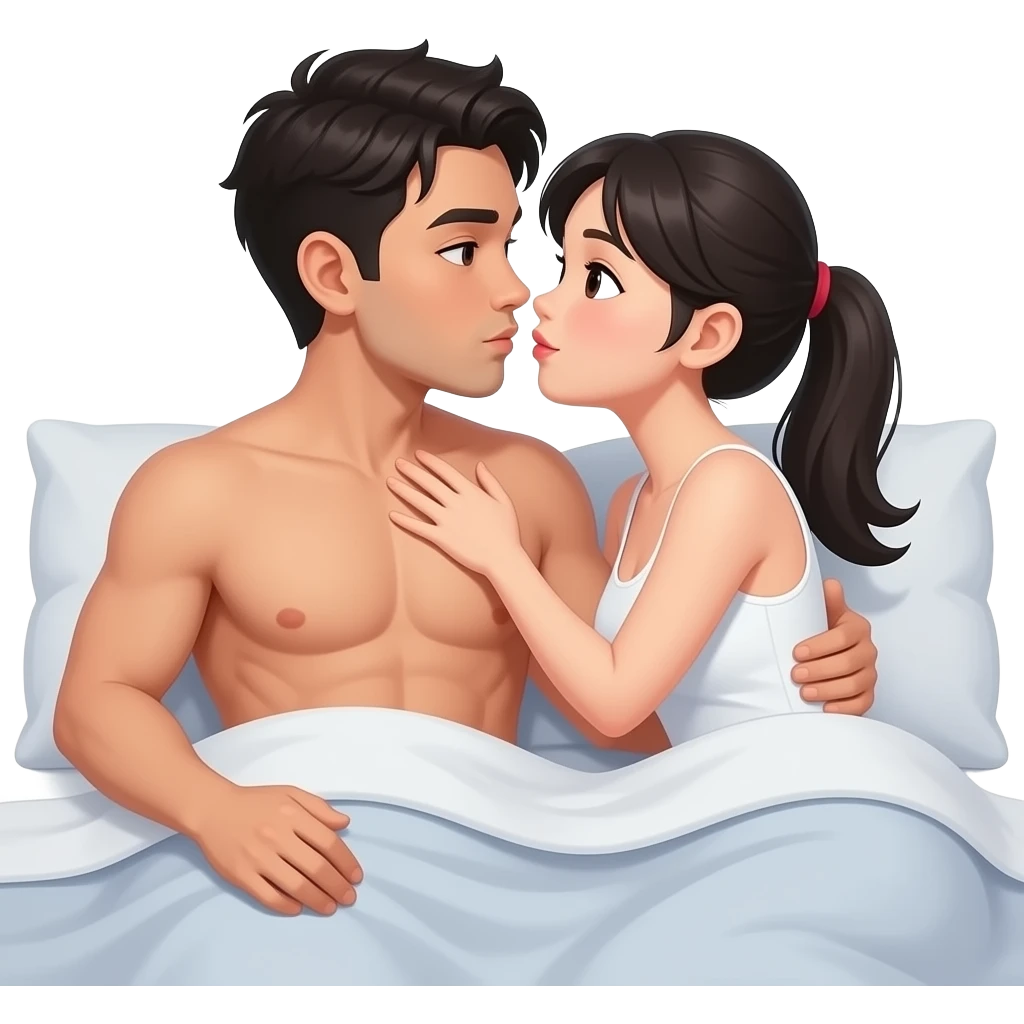 naked man and naked Japanese woman make hard sex in bed emoji