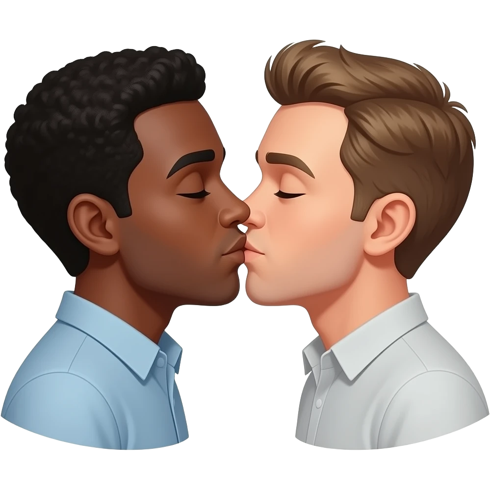 Black and white guys kissing emoji