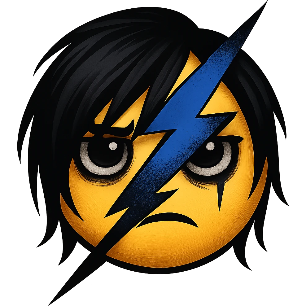 emo emoji, black and blue lightning bolt, intense and bold, no background emoji