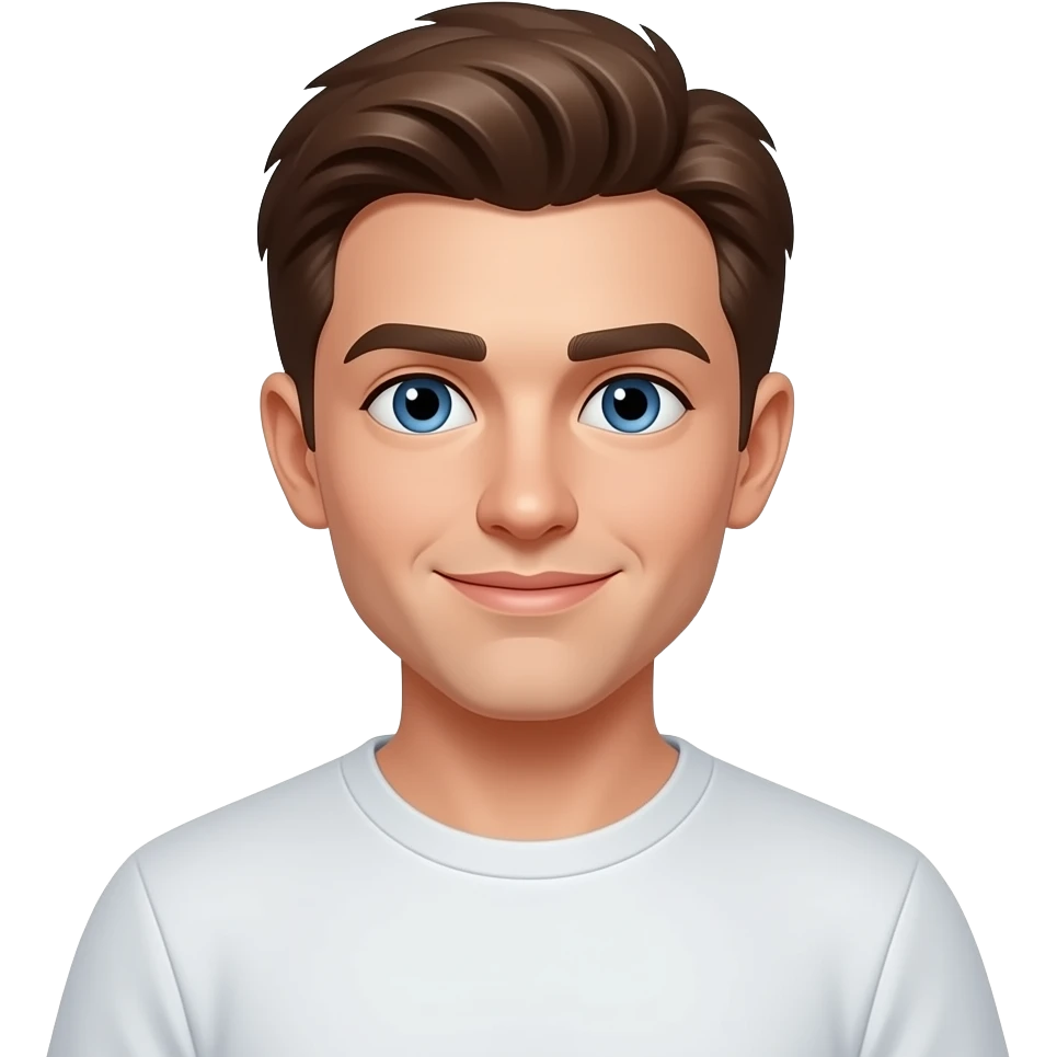 20 year old man with blue eyes and brown hair in t-shirt emoji