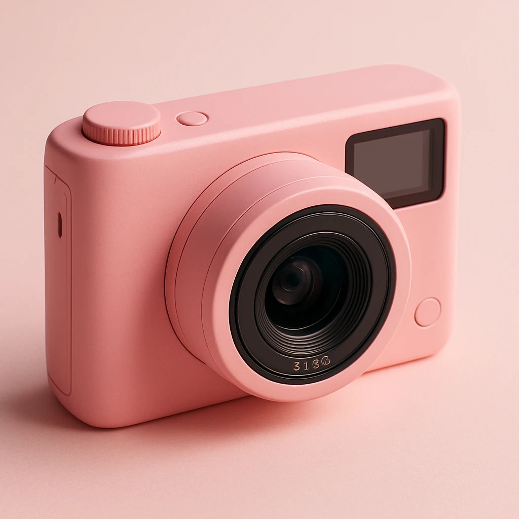 pink camera, compact, stylish emoji