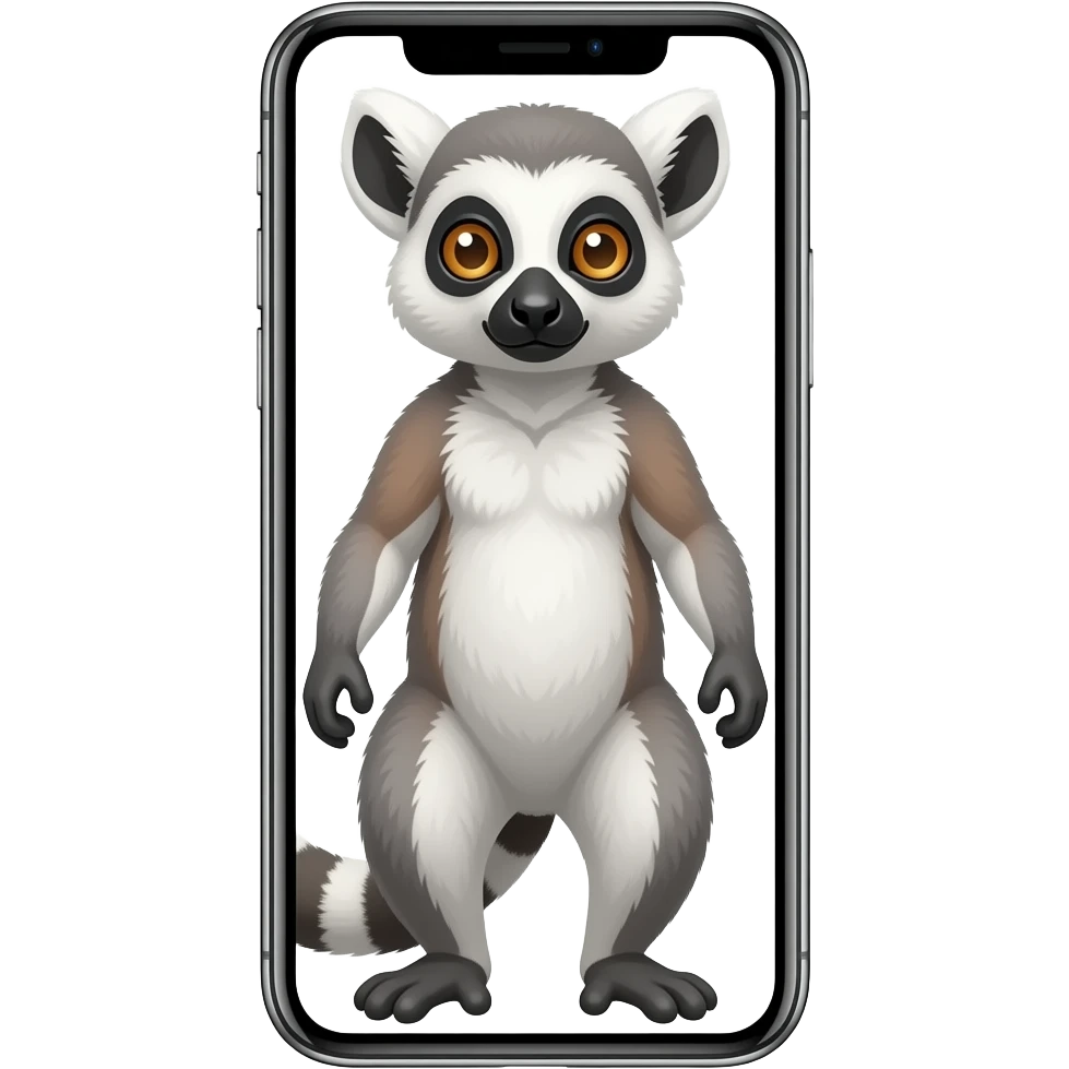 A mobile phone screen displaying a standing Lemur emoji