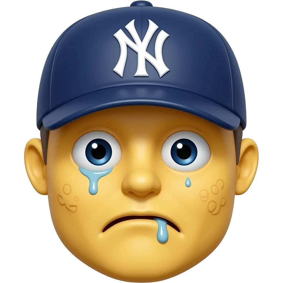 Yellow 3d emoji, New York Yankees hat, drooling, warts, drooping eyes emoji