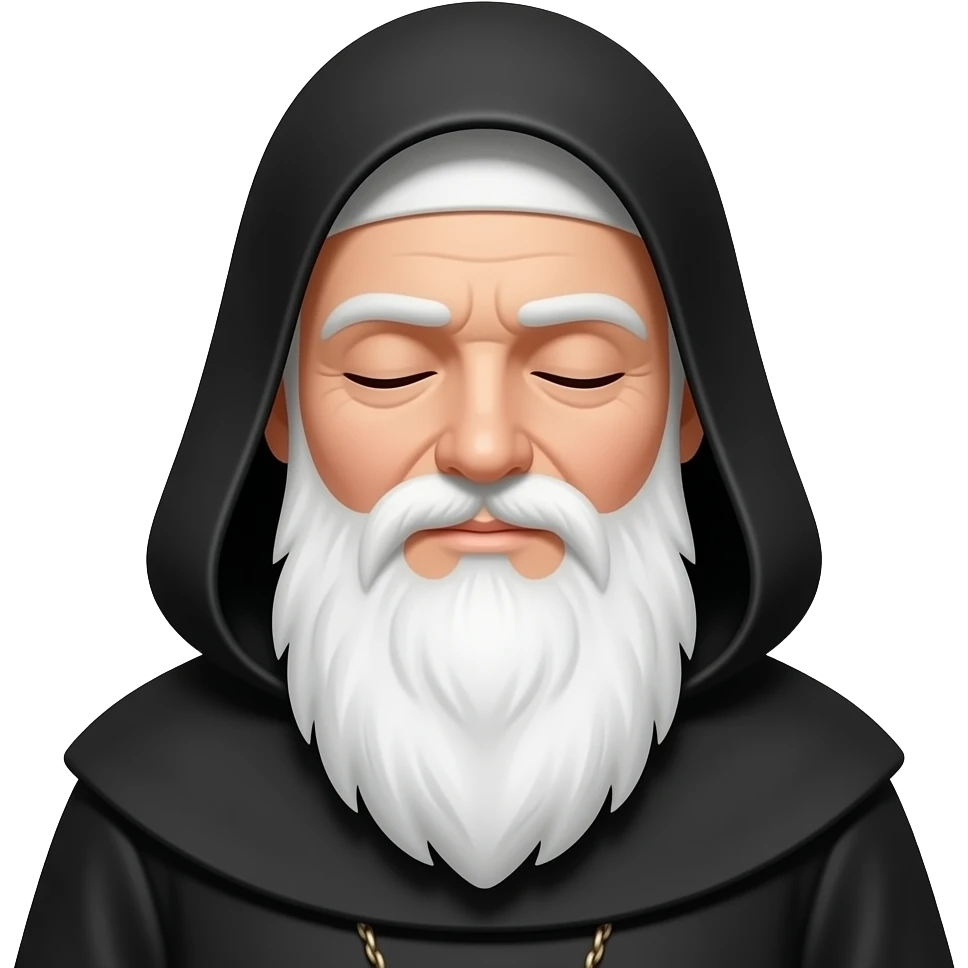 Hombre con ojos cerrados con habito de monje negro y barba blanca larga hasta el pecho emoji
