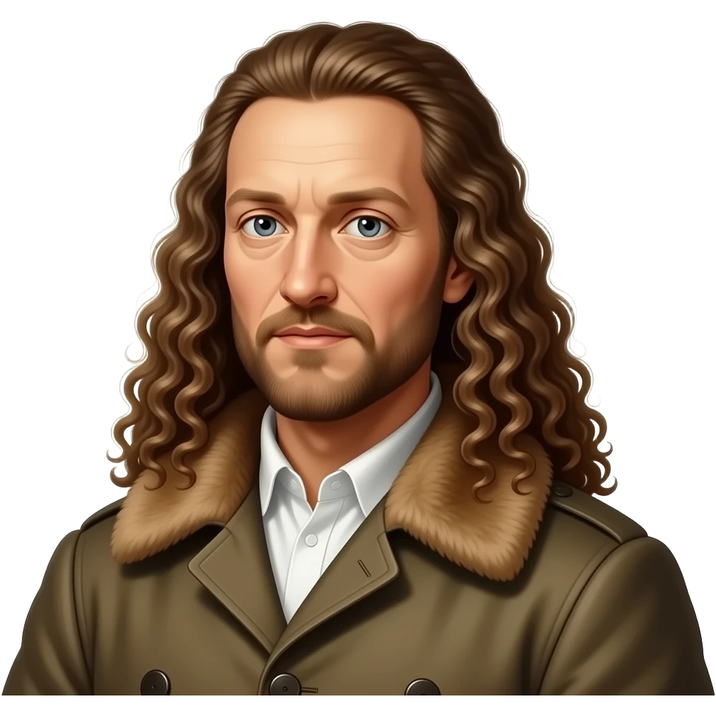 cinematic - Albrecht Dürer self-portrait with long curly hair in a coat with a fur collar, The self-portrait is considered remarkable because of its resemblance to contemporary representations of Christ emoji