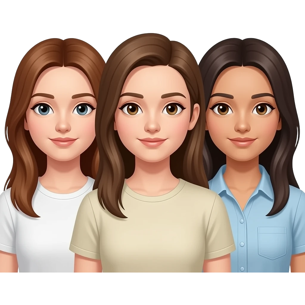 Tres amigas una castaña clarito pelo liso y las otras dos pelo moreno y liso emoji