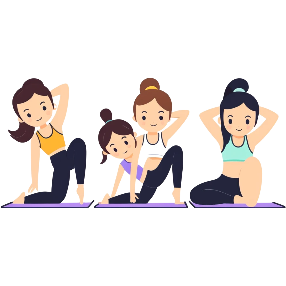 Pilates princesses all in cute workout sets (2 white girls, 1 Mexican, and 1 black) emoji