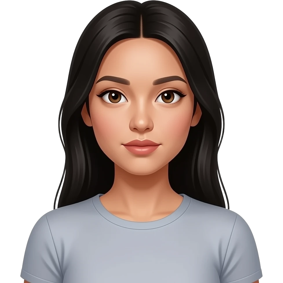 fille cheveux noirs 18 ans, yeux bruns, asiatique, bronzée, cheveux longs lissés, maquillage, botox, chemise serrée emoji