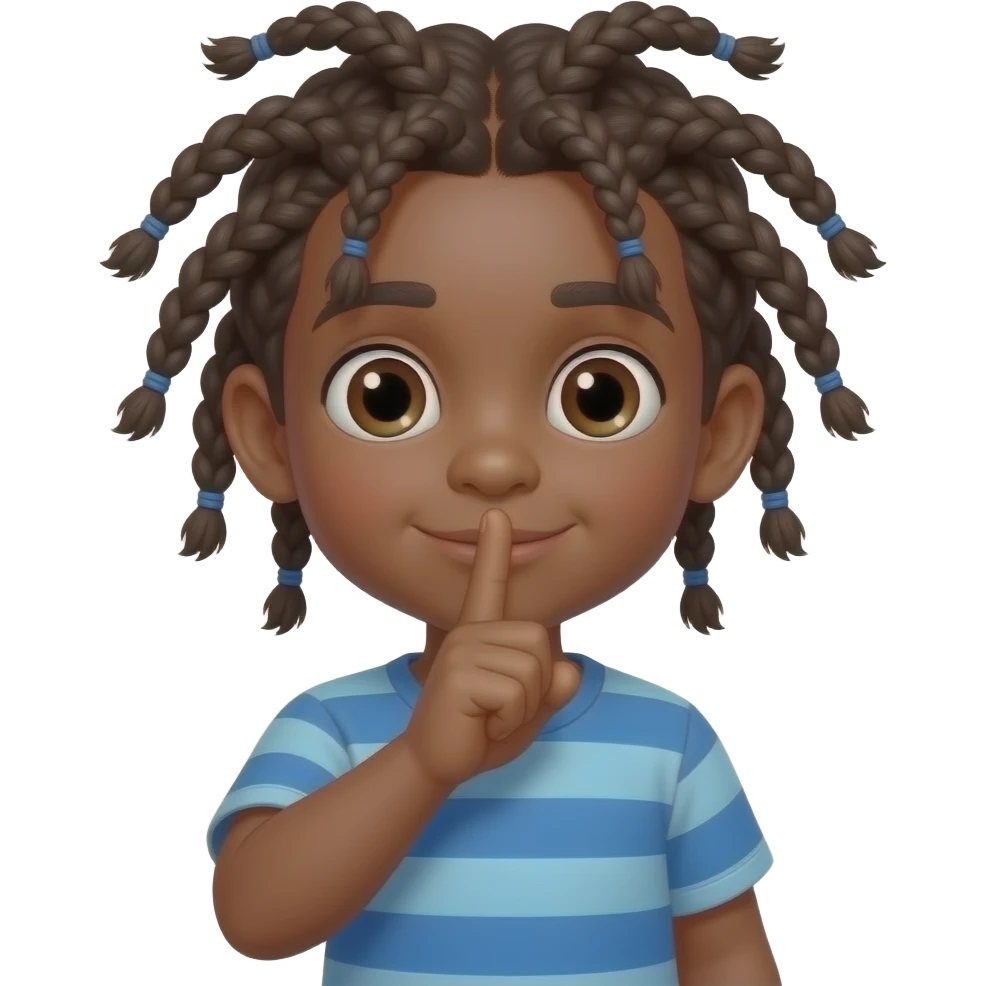 un peit garcon a la peau foncé avec de plusieurs tresses qui fait chut emoji
